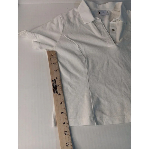 Outdoor Voices White Preppy Crop Active Gym Sporty Logo Polo Medium - Picture 3 of 10